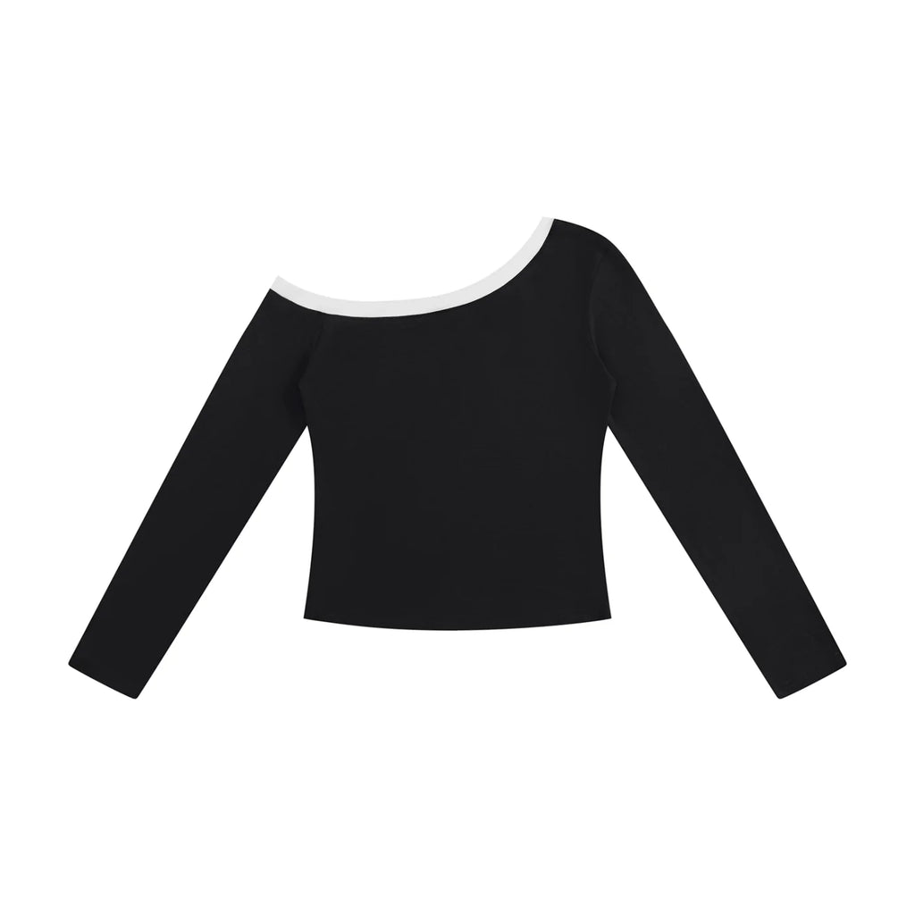 Baila Off-Shoulder Long Sleeve Dance Crop Top – Black