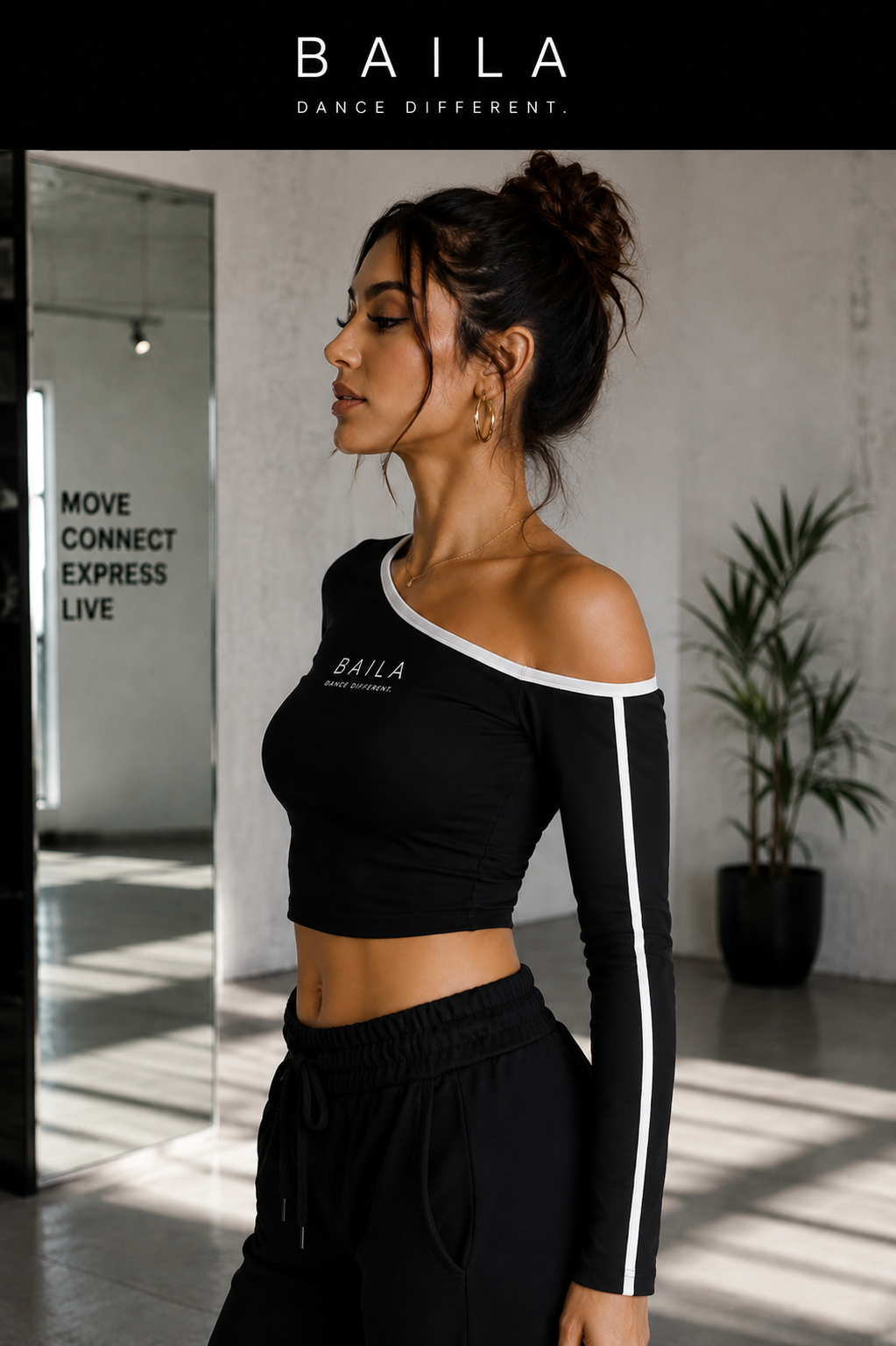 BAILA Women's Off Shoulder Dance Top – Black & White