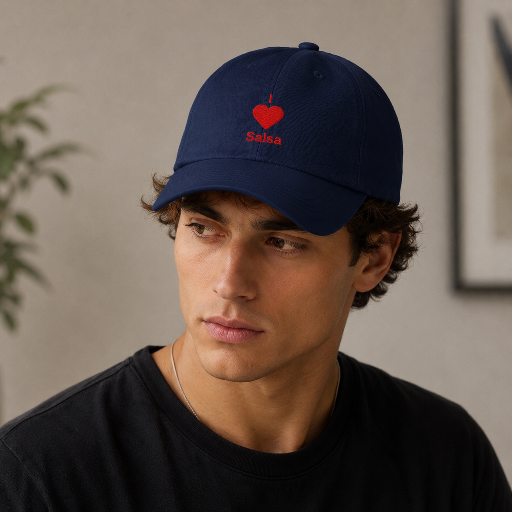 I Love Salsa Dad Hat Navy | Salsa Dancer Gift for Him | Latin Dance Cap for Men | Salsa Lover Hat | Dance Gift for Men