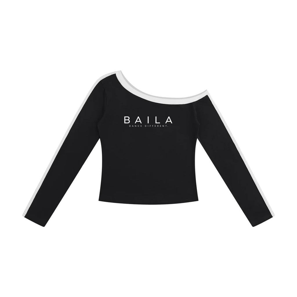 Baila Off-Shoulder Long Sleeve Dance Crop Top – Black