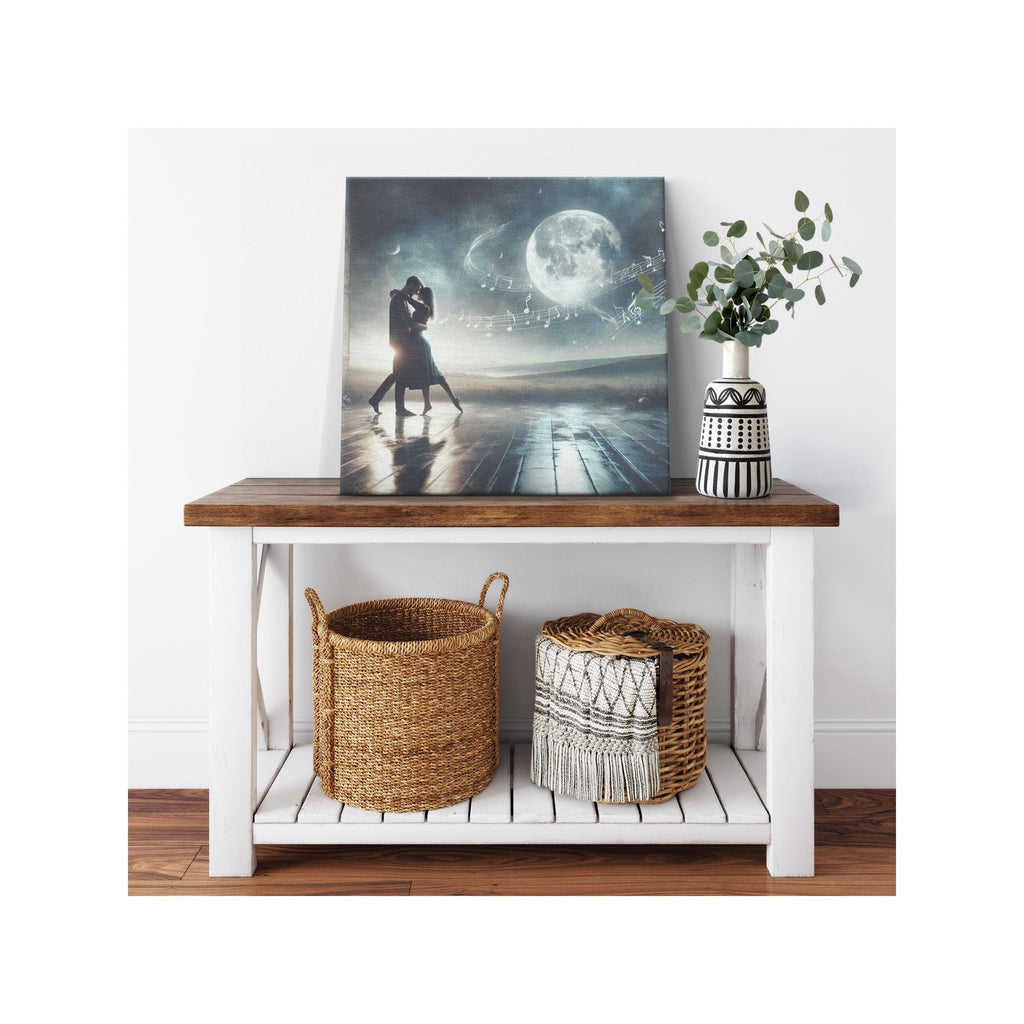 Moonlight Dance Canvas Print, Romantic Silhouette Wall Art, Couple Anniversary Gift