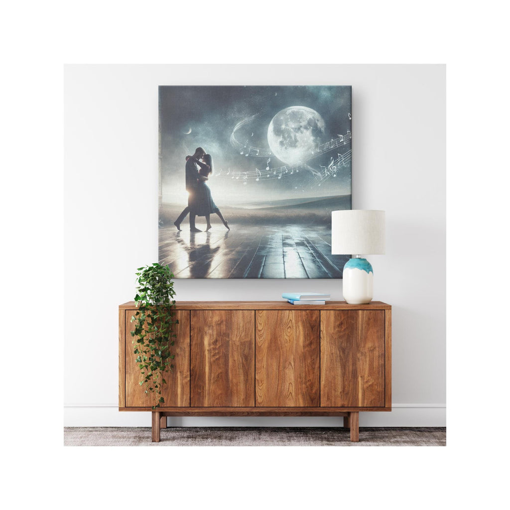 Moonlight Dance Canvas Print, Romantic Silhouette Wall Art, Couple Anniversary Gift