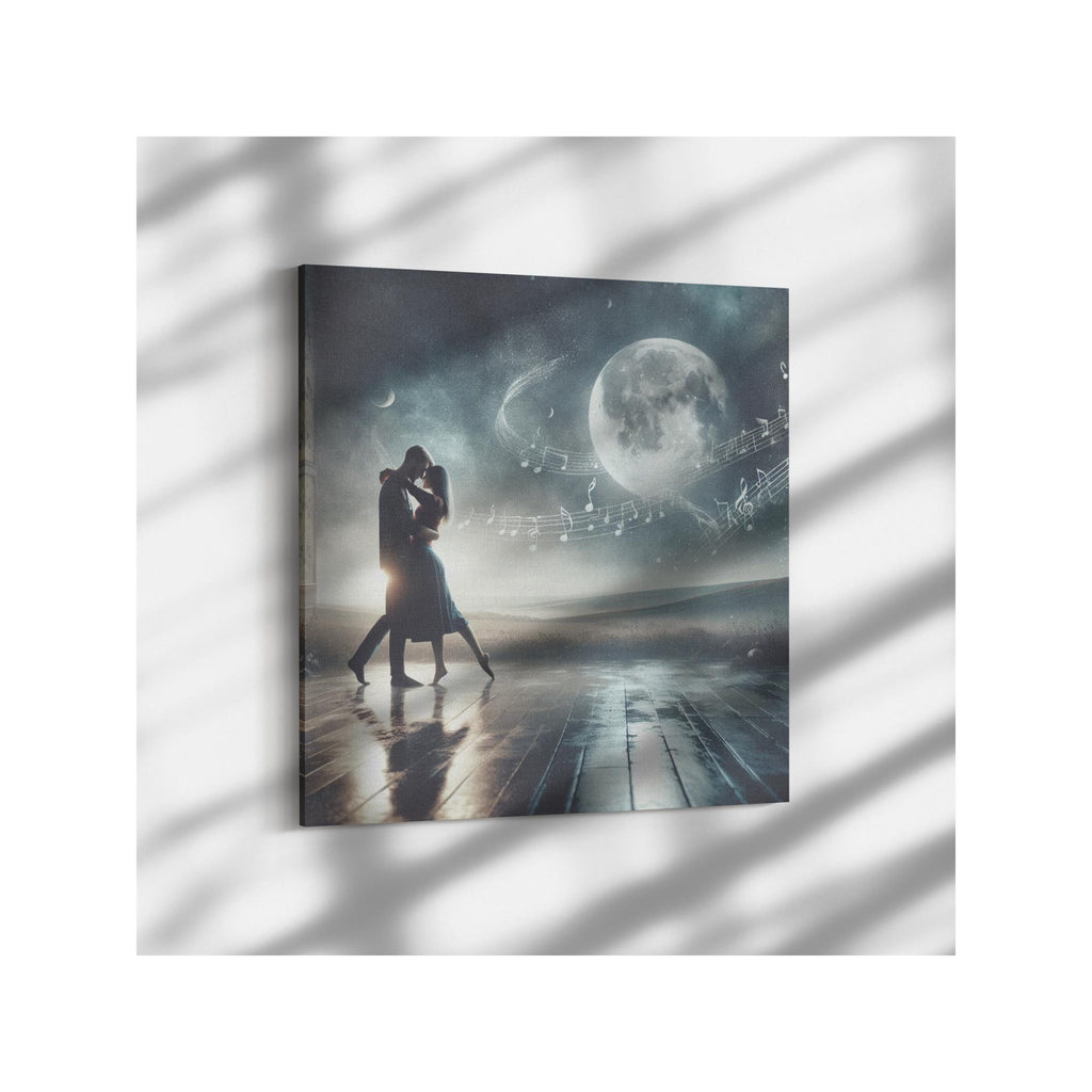 Moonlight Dance Canvas Print, Romantic Silhouette Wall Art, Couple Anniversary Gift