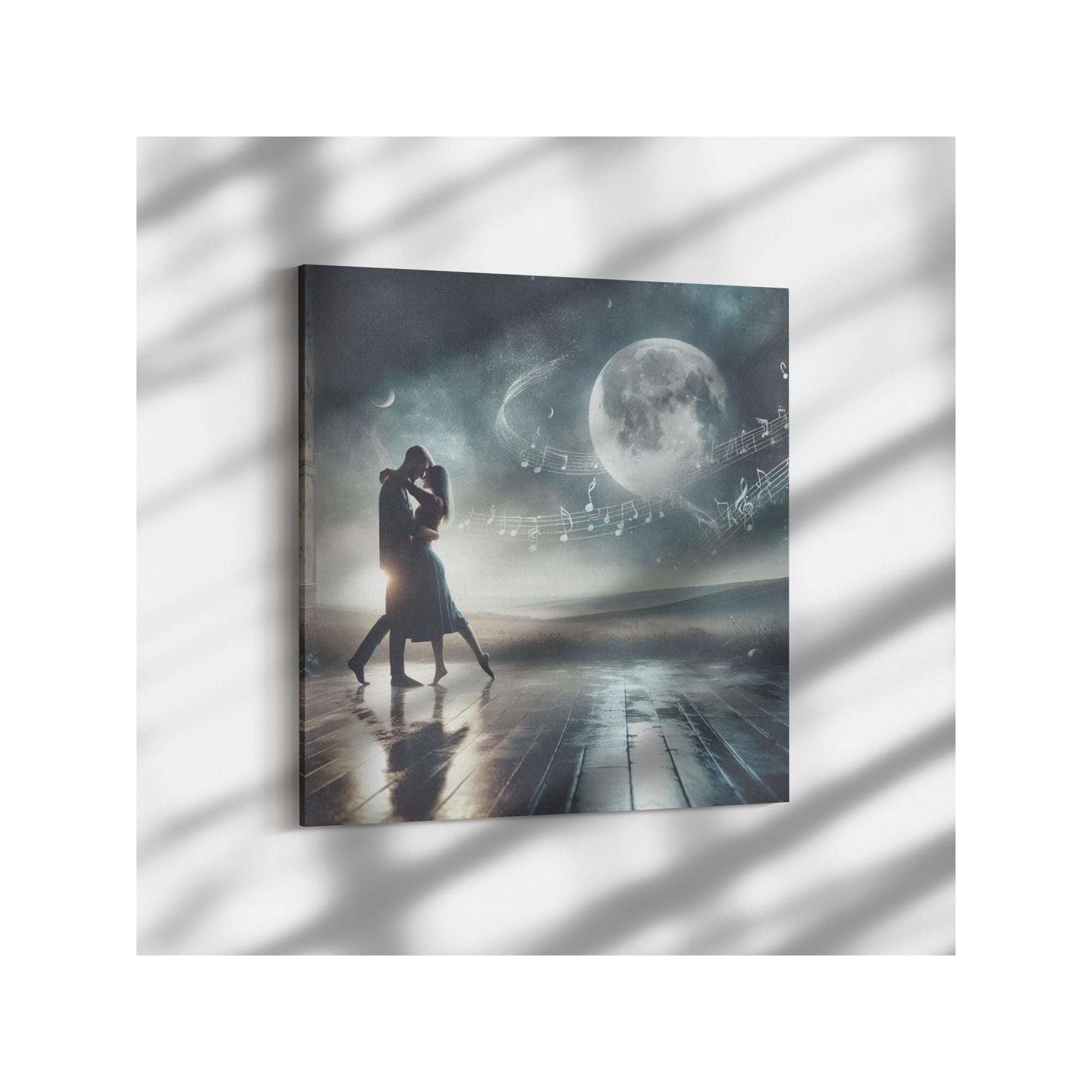 Moonlight Dance Canvas Print, Romantic Silhouette Wall Art, Couple Anniversary Gift