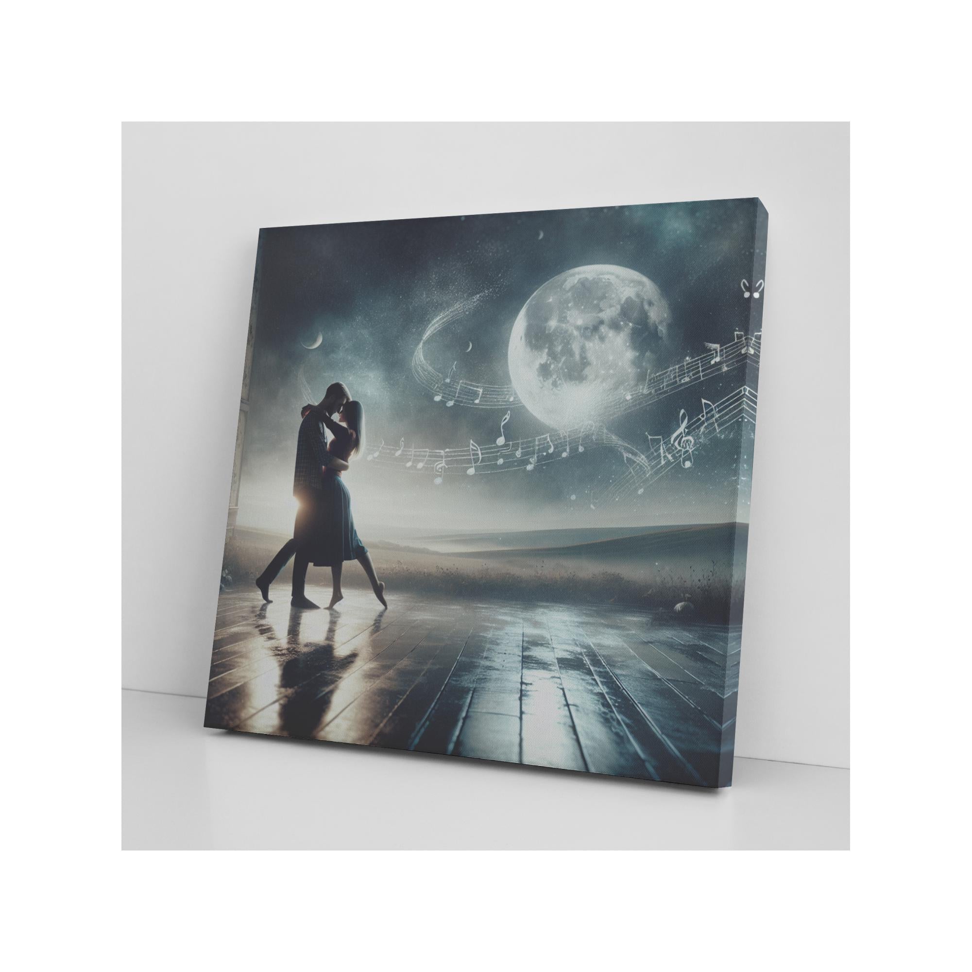 Moonlight Dance Canvas Print, Romantic Silhouette Wall Art, Couple Anniversary Gift