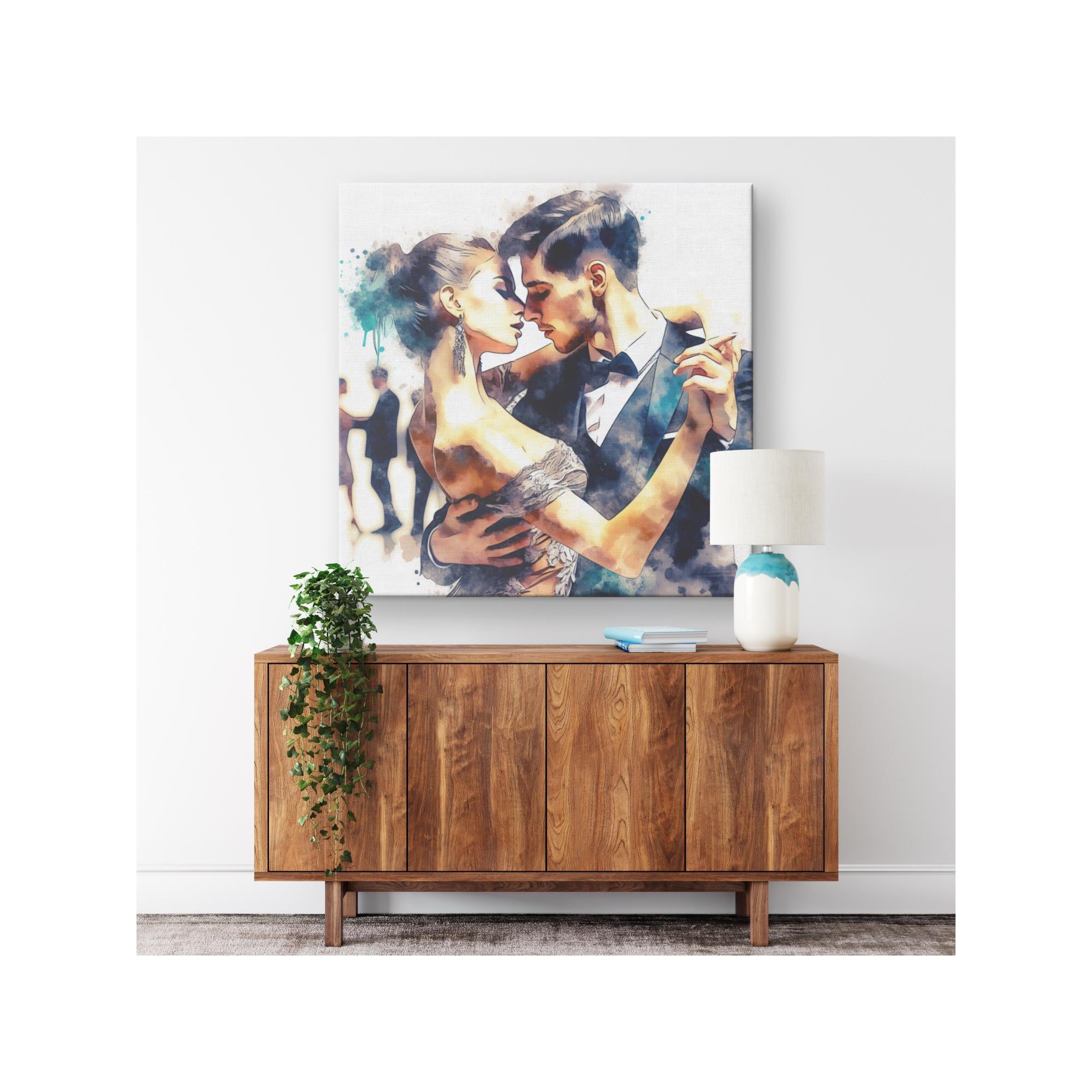 Elegant Salsa Dance Couple Wall Art Canvas Print | Romantic Ballroom Painting | Latin Dance Decor | Modern Watercolor Artwork