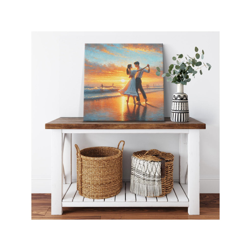 Sunset Dance by the Sea Romantic Beach Canvas Art
