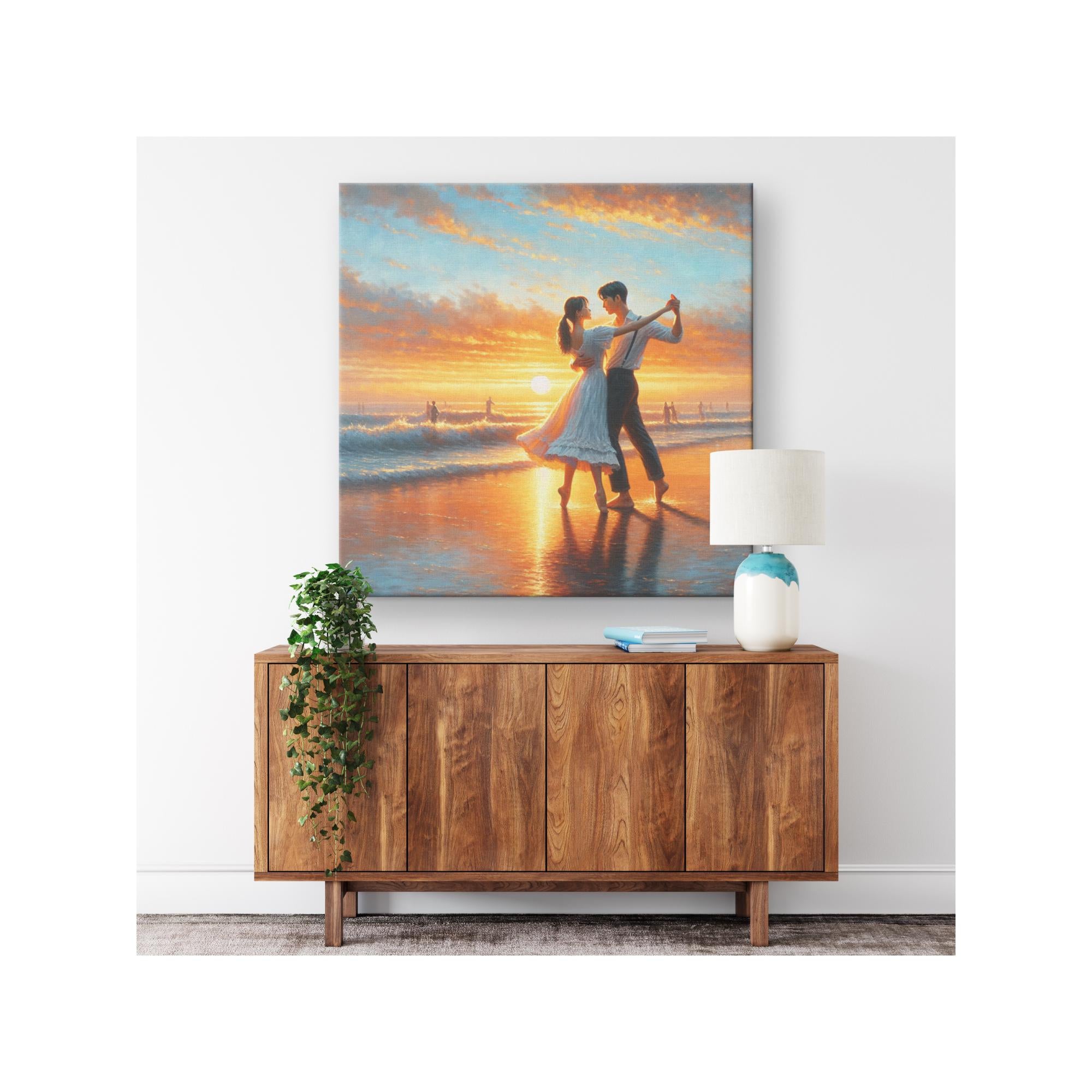 Sunset Dance by the Sea Romantic Beach Canvas Art
