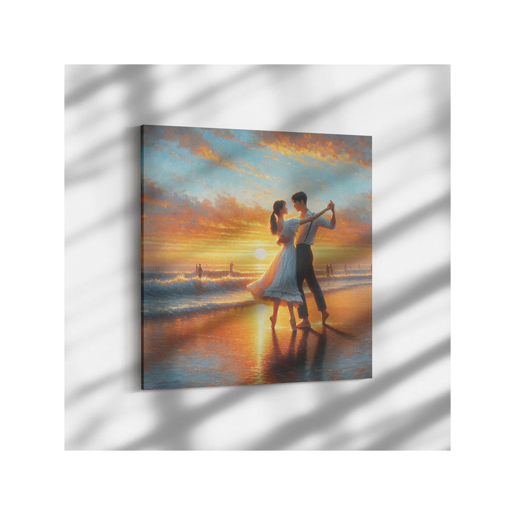 Sunset Dance by the Sea Romantic Beach Canvas Art