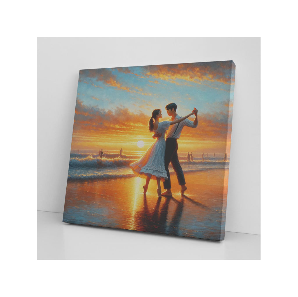 Sunset Dance by the Sea Romantic Beach Canvas Art
