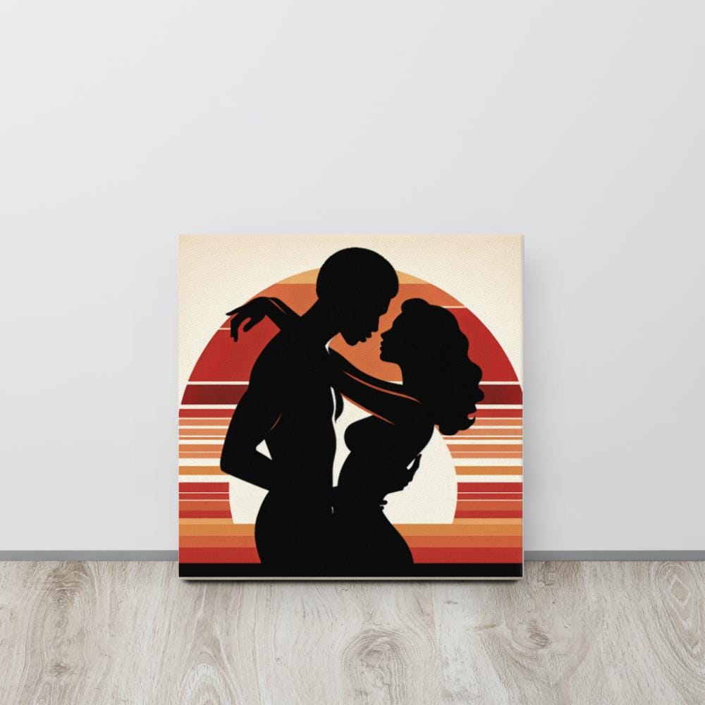Sensual Sunset Embrace: Romantic Silhouette Art in Warm Tones