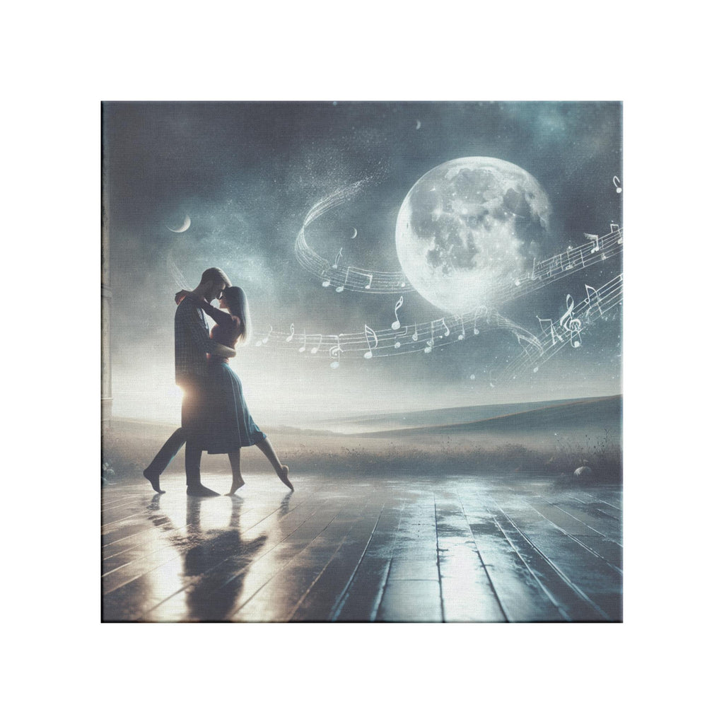 Moonlight Dance Canvas Print, Romantic Silhouette Wall Art, Couple Anniversary Gift