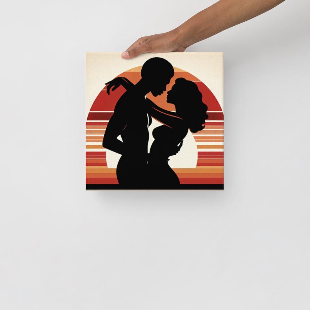 Sensual Sunset Embrace: Romantic Silhouette Art in Warm Tones