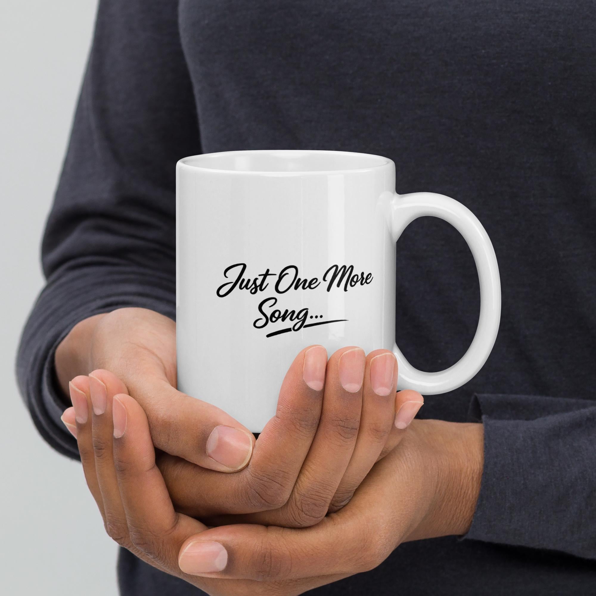 White glossy mug - Just One More Song Mug – Minimalist Dance Mug, Bachata & Salsa Lover Gift, Baila Boutique