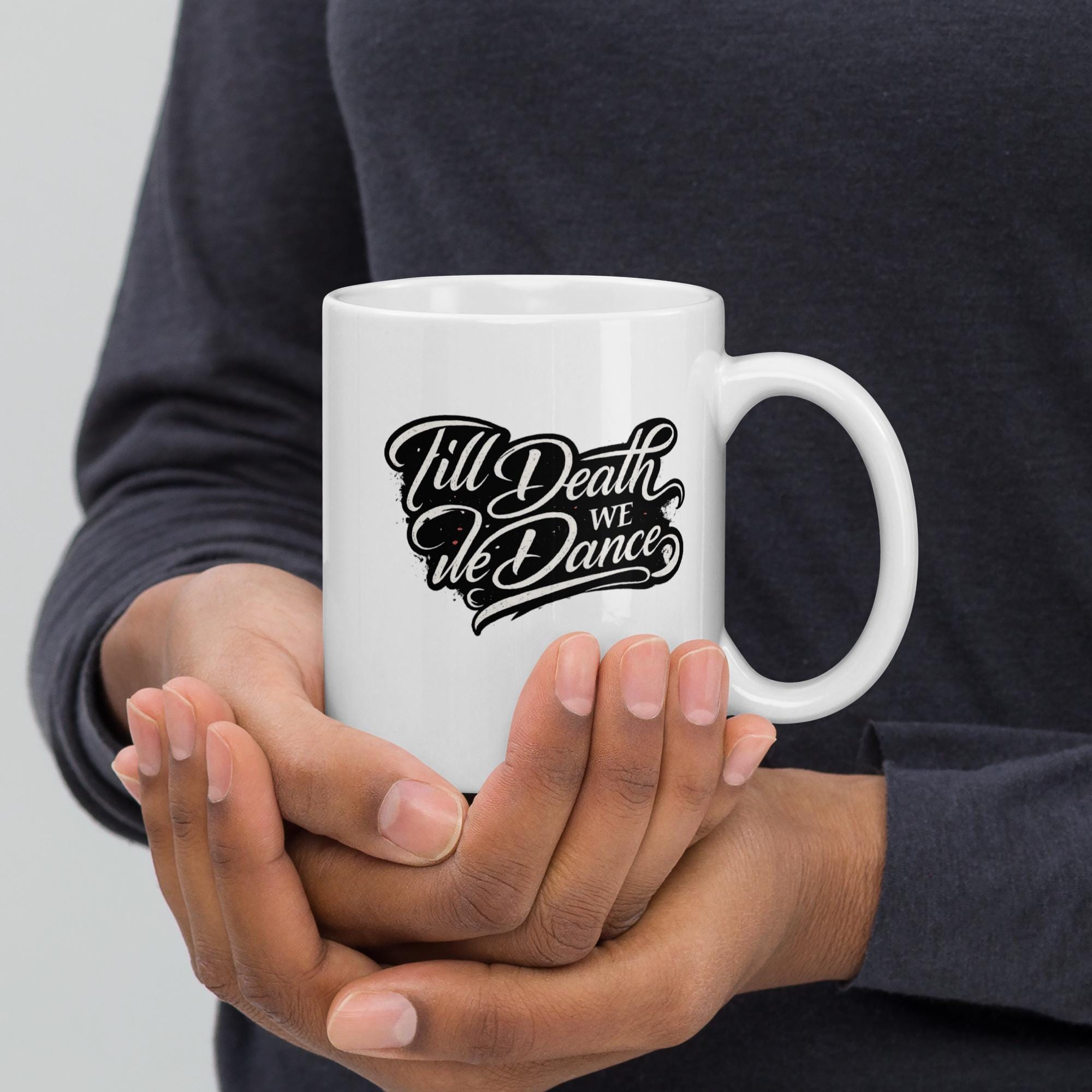 Till Death We Dance Mug, Skeleton Couple Coffee Mug, Gothic Love Gift for Couples, Salsa Dancer Gift, Romantic Skull Mug