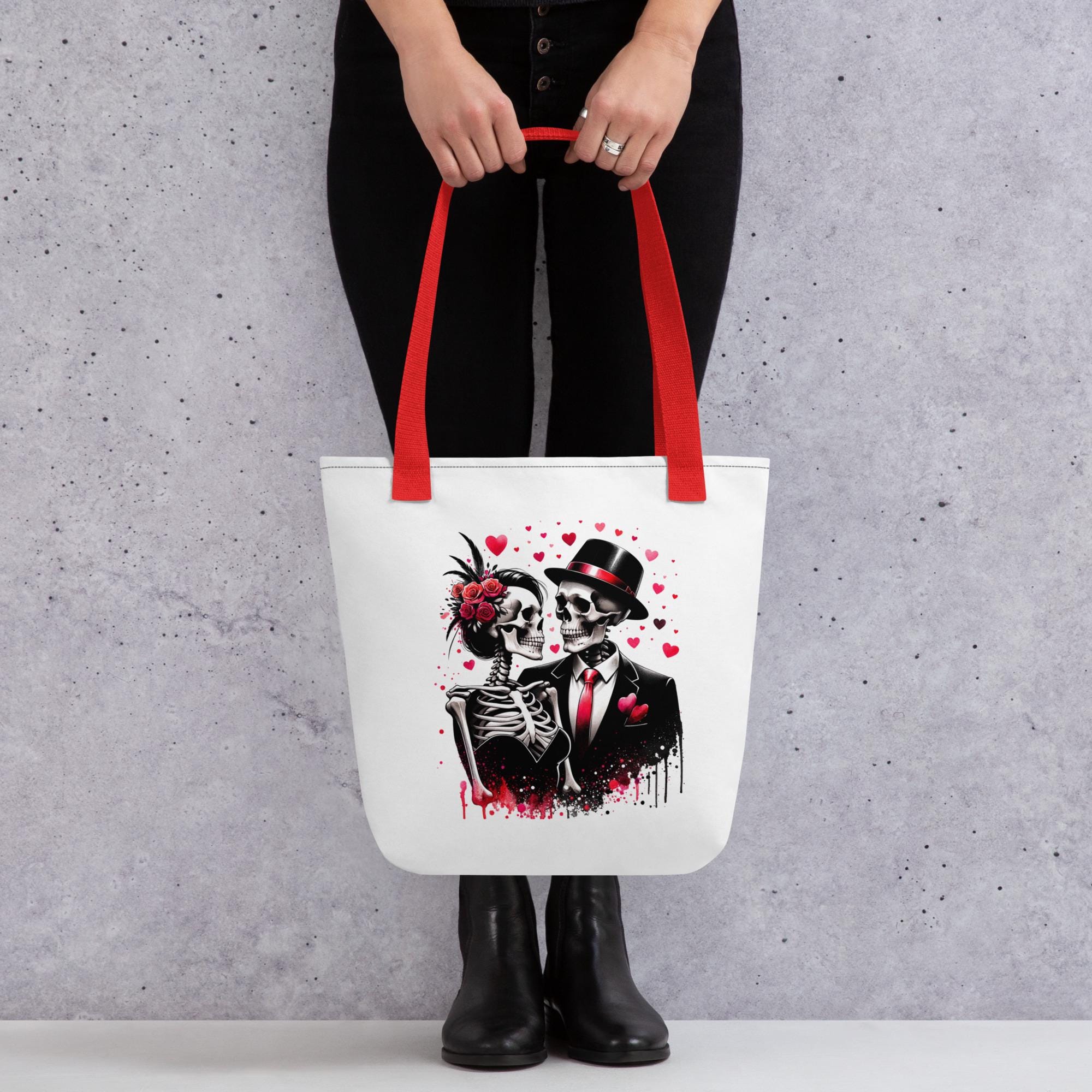 Tote bagSkeleton Couple Tote Bag, Gothic Love Tote, Skull Valentine Gift, Aesthetic Canvas Tote, Romantic Edgy Handbag