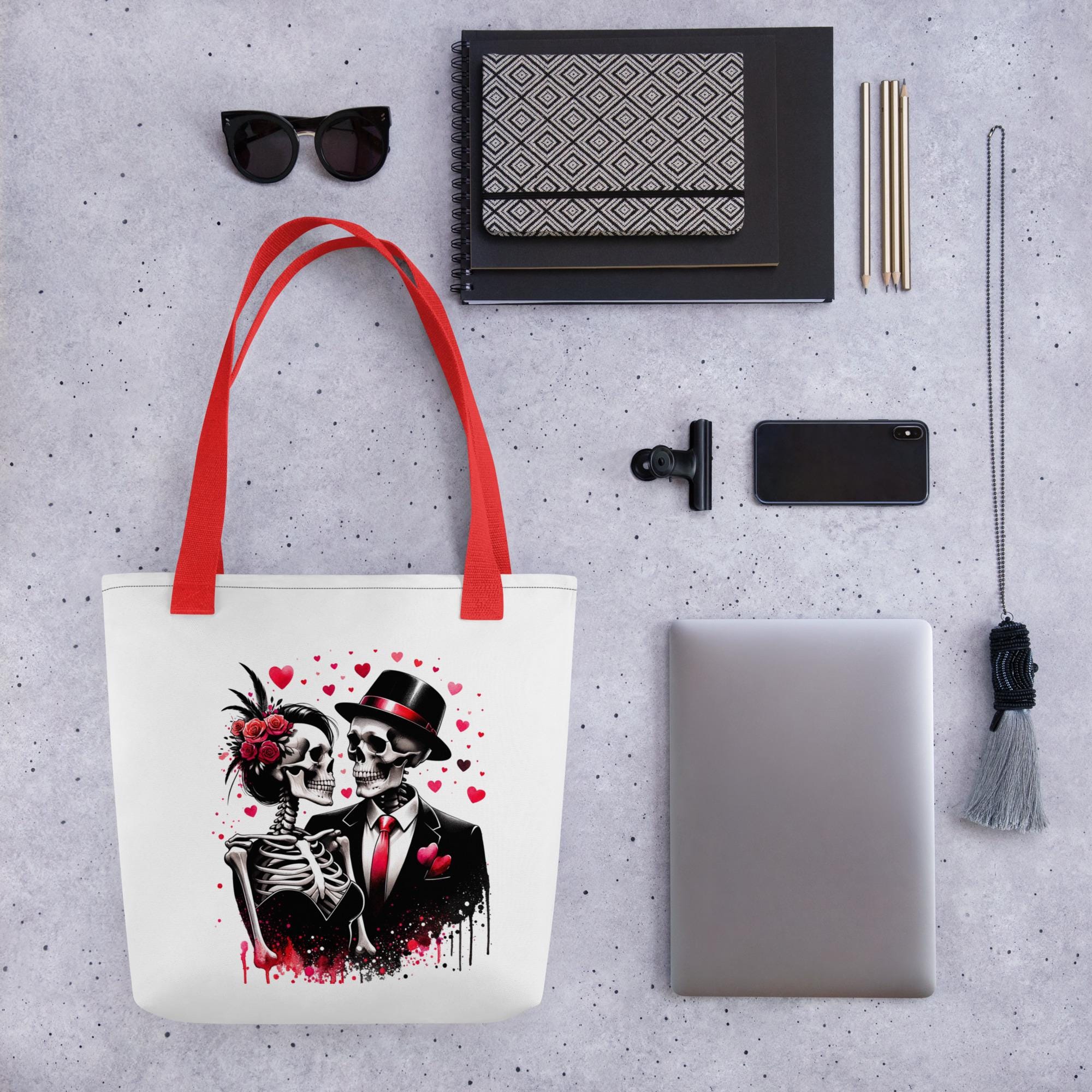 Tote bagSkeleton Couple Tote Bag, Gothic Love Tote, Skull Valentine Gift, Aesthetic Canvas Tote, Romantic Edgy Handbag