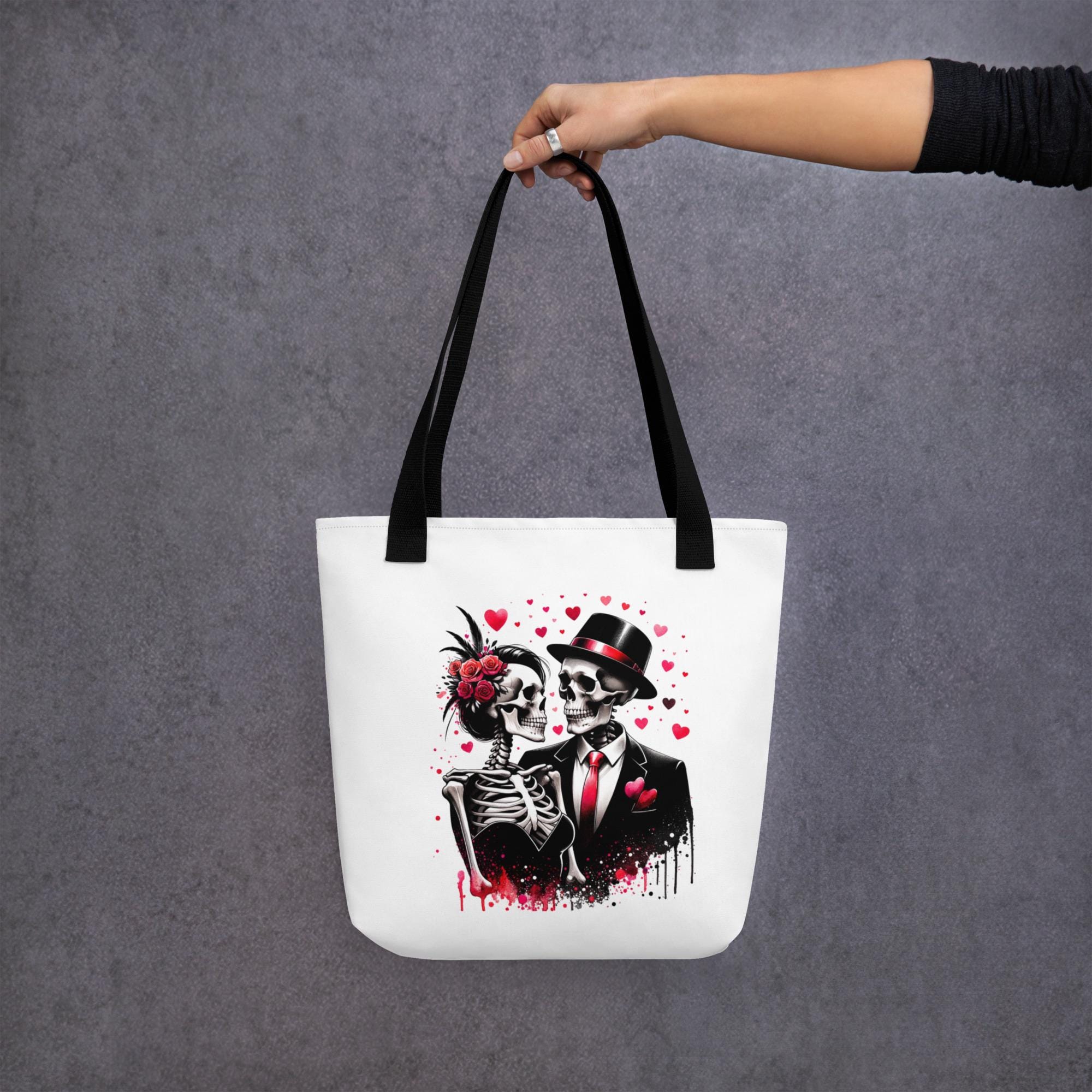 Tote bagSkeleton Couple Tote Bag, Gothic Love Tote, Skull Valentine Gift, Aesthetic Canvas Tote, Romantic Edgy Handbag