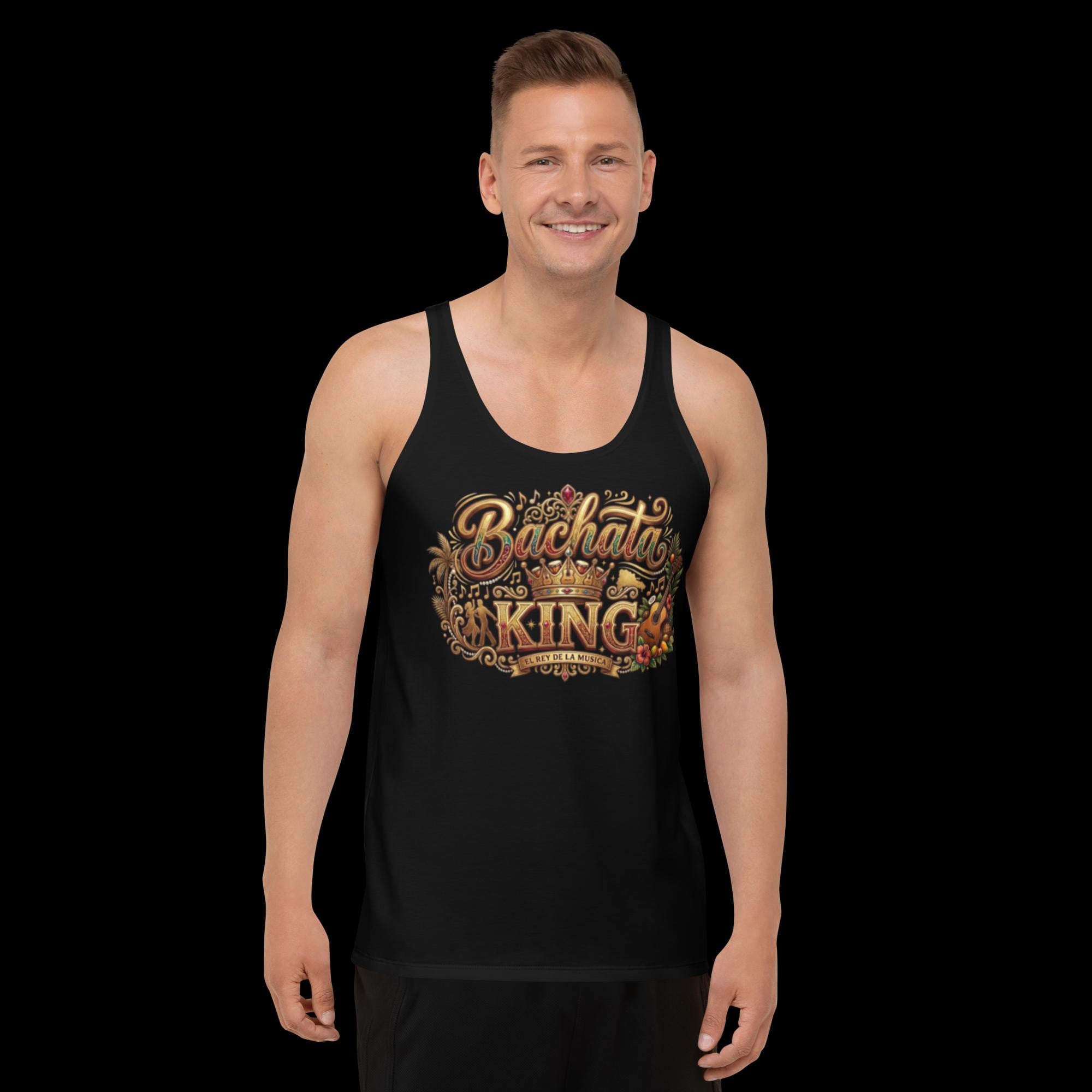 Bachata King Tank Top, Latin Dance Shirt for Men, Salsa Bachata Dancer Gift, Sleeveless Streetwear Tee, Gold Crown Graphic