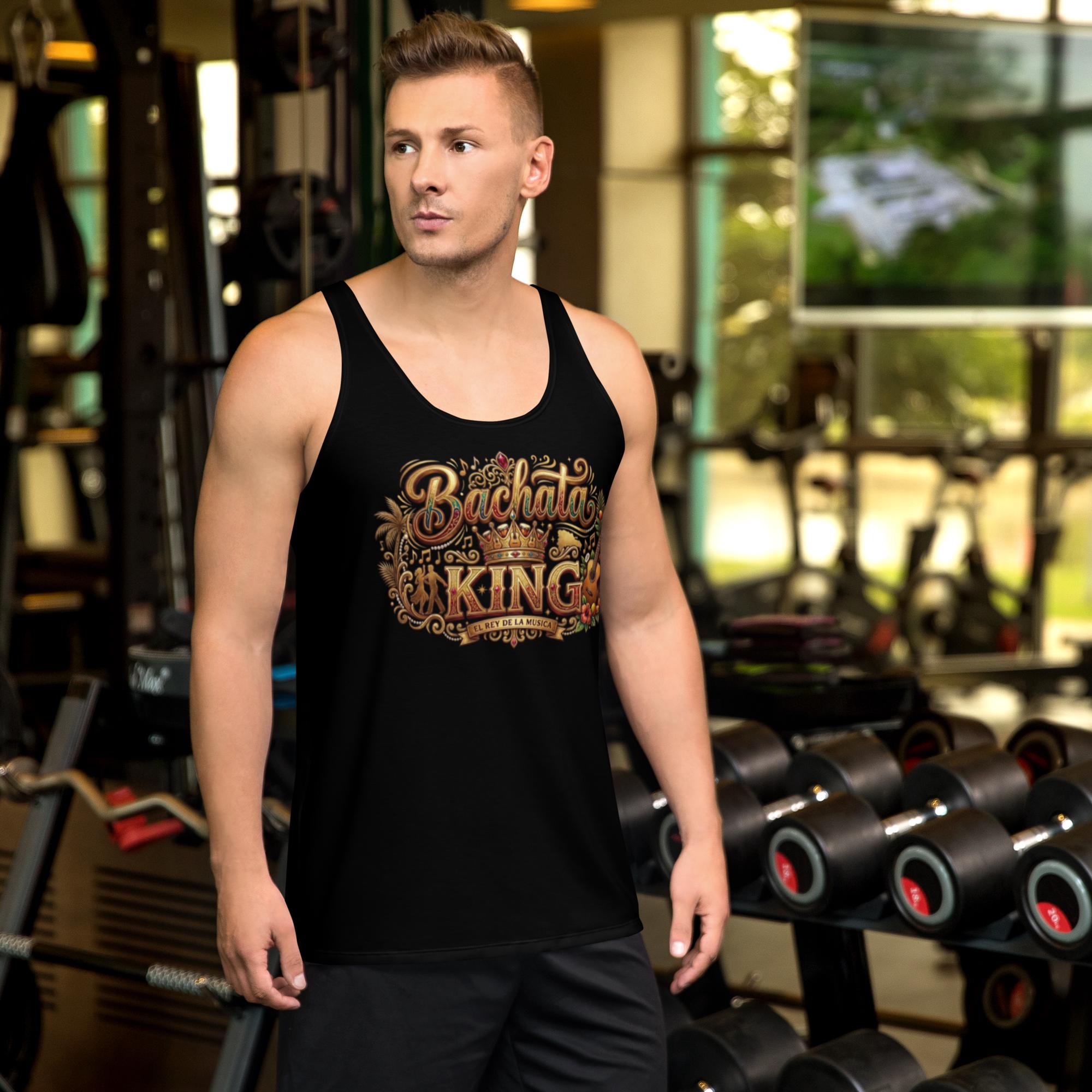 Bachata King Tank Top, Latin Dance Shirt for Men, Salsa Bachata Dancer Gift, Sleeveless Streetwear Tee, Gold Crown Graphic