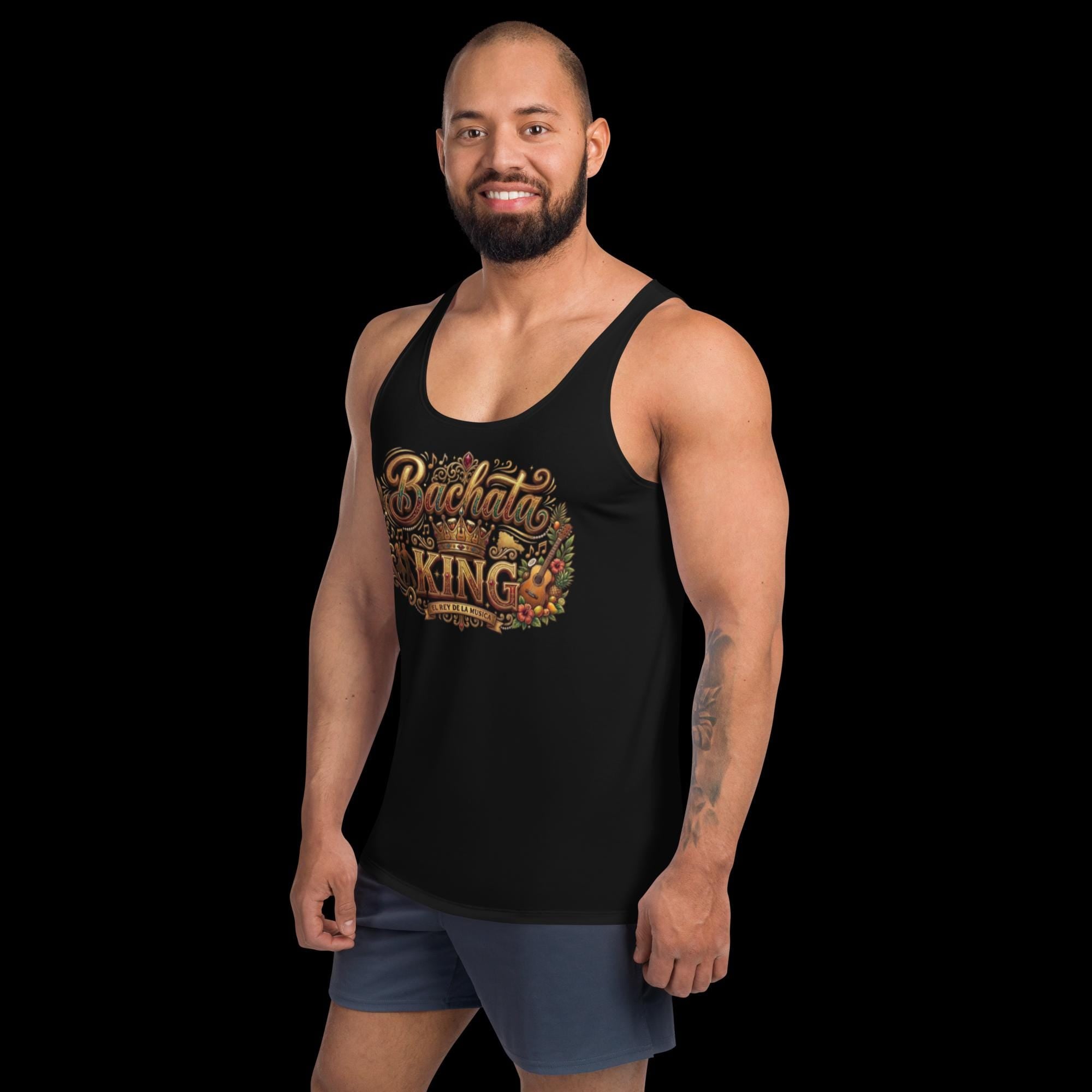 Bachata King Tank Top, Latin Dance Shirt for Men, Salsa Bachata Dancer Gift, Sleeveless Streetwear Tee, Gold Crown Graphic