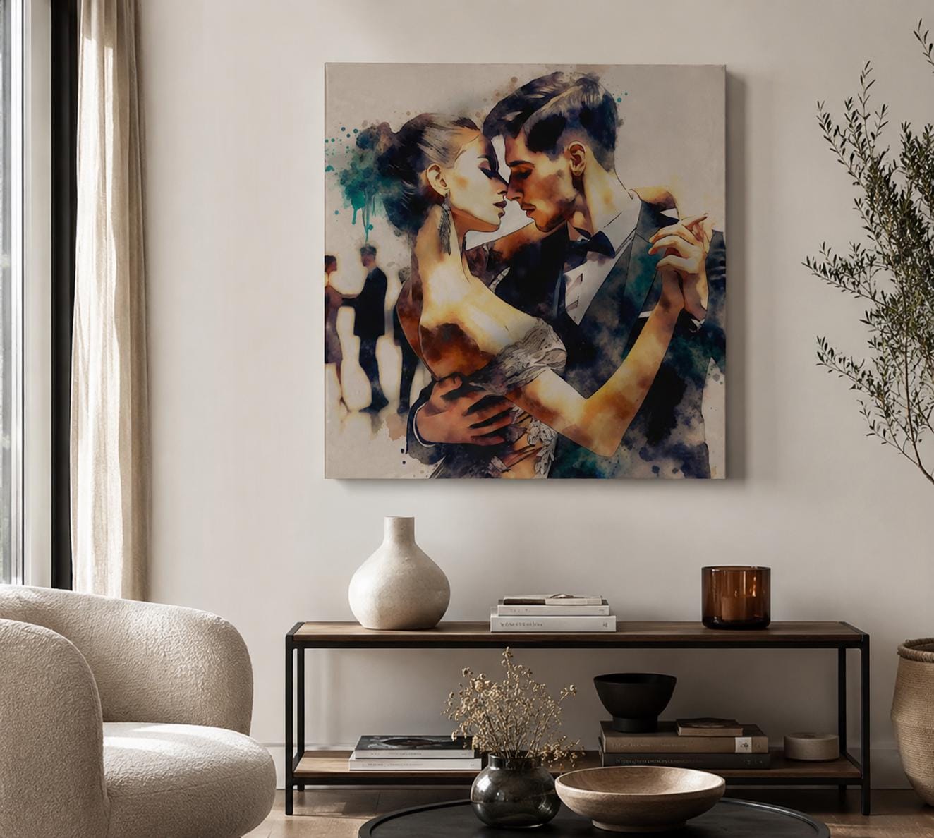 Elegant Salsa Dance Couple Wall Art Canvas Print | Romantic Ballroom Painting | Latin Dance Decor | Modern Watercolor Artwork