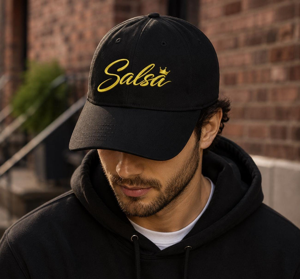 Salsero Dad Hat, Salsa Dance Cap, Latin Festival Accessory,  Gold Script Dancer Cap
