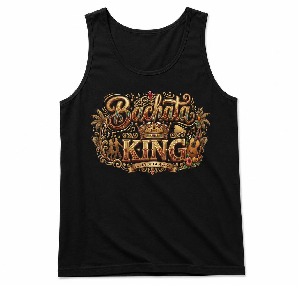 Bachata King Tank Top, Men’s Latin Dance Sleeveless Shirt, Gold Crown Graphic, Salsa Dancer Gift
