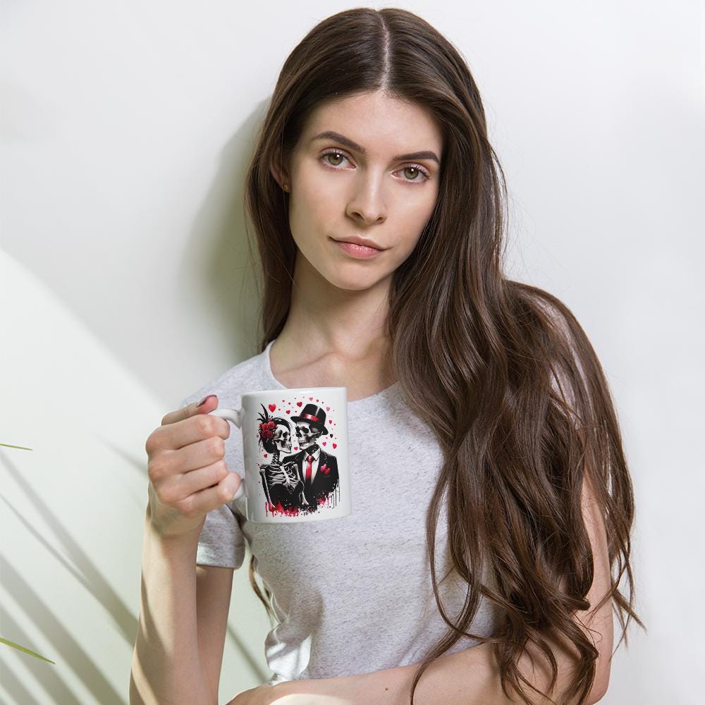 Till Death We Dance Mug, Skeleton Couple Coffee Mug, Gothic Love Gift for Couples, Salsa Dancer Gift, Romantic Skull Mug