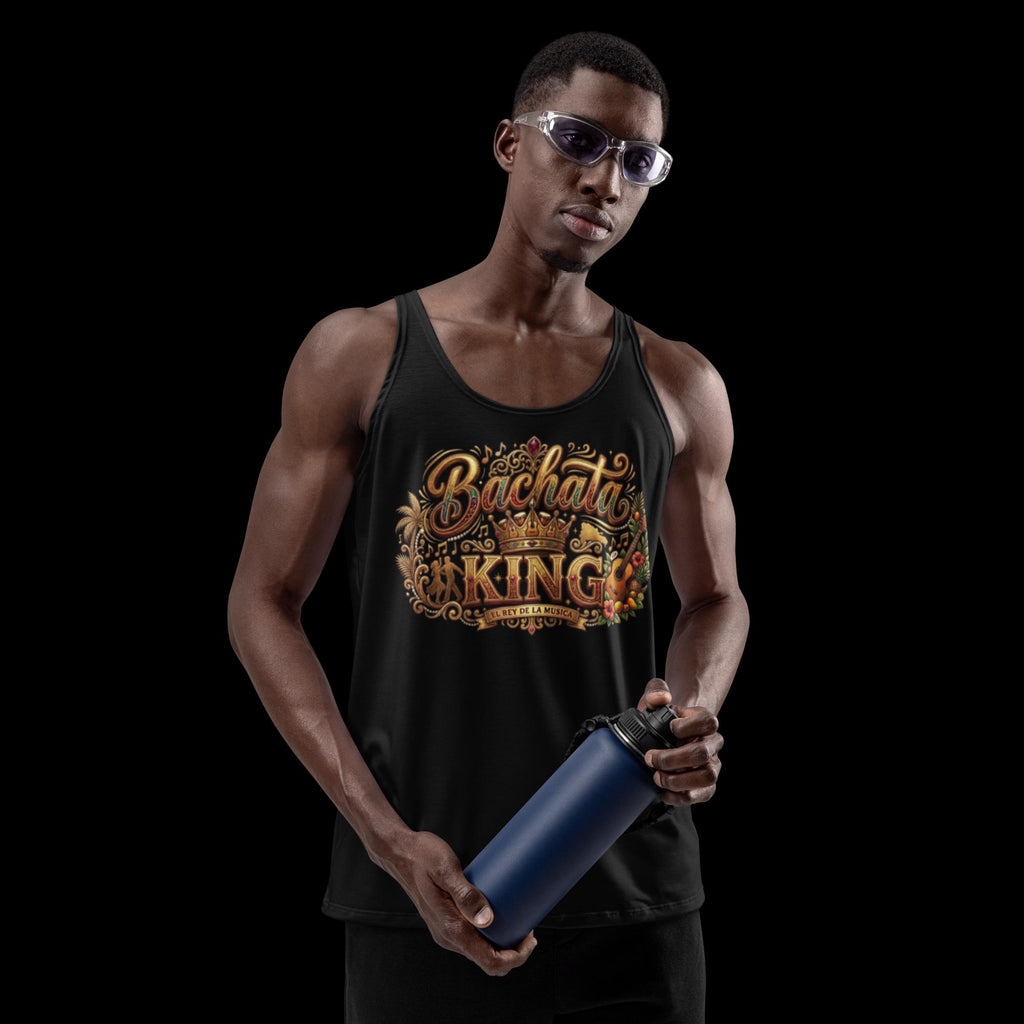 Bachata King Tank Top, Latin Dance Shirt for Men, Salsa Bachata Dancer Gift, Sleeveless Streetwear Tee, Gold Crown Graphic