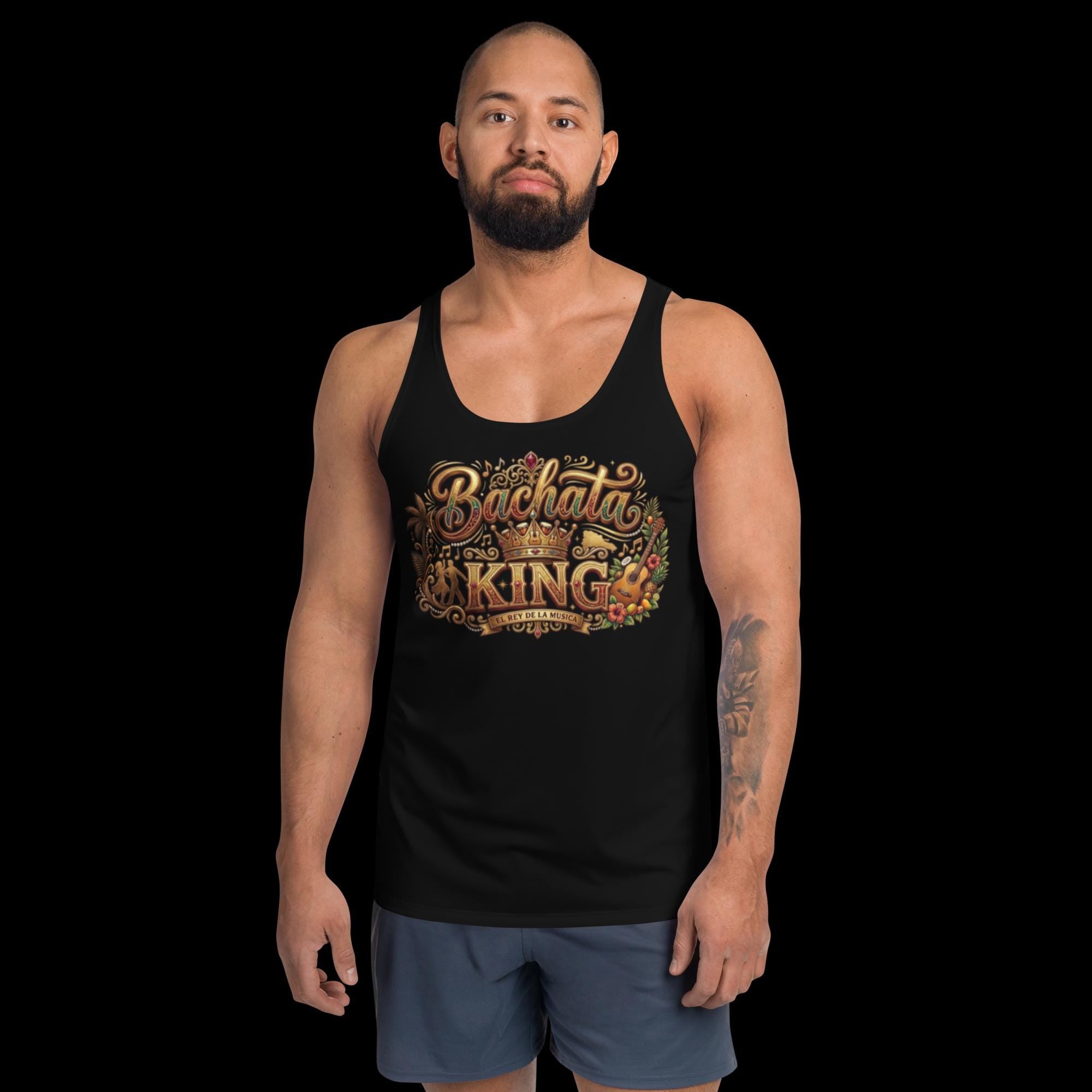 Bachata King Tank Top, Latin Dance Shirt for Men, Salsa Bachata Dancer Gift, Sleeveless Streetwear Tee, Gold Crown Graphic