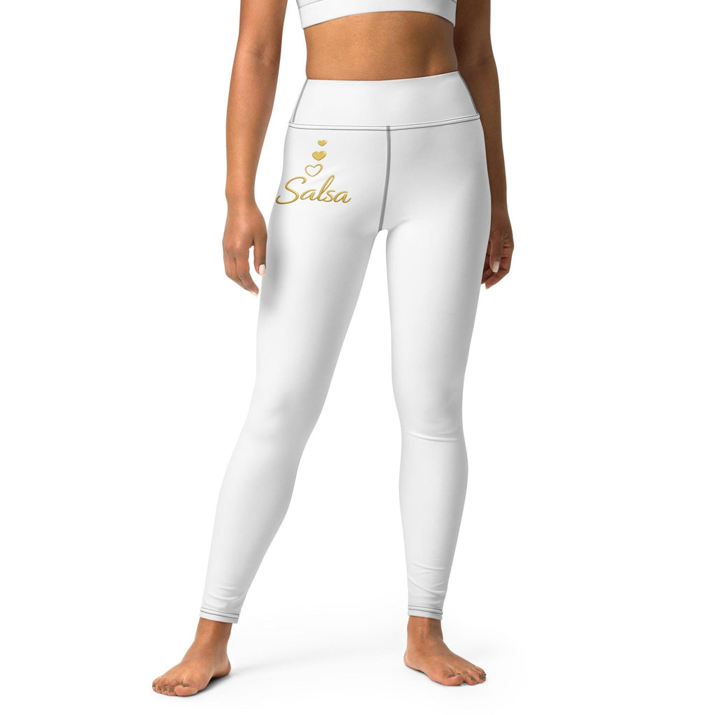 Salsa Dance Leggings Women High Waist | Latin Dancewear Yoga Pants White Gold Dance Practice Outfit