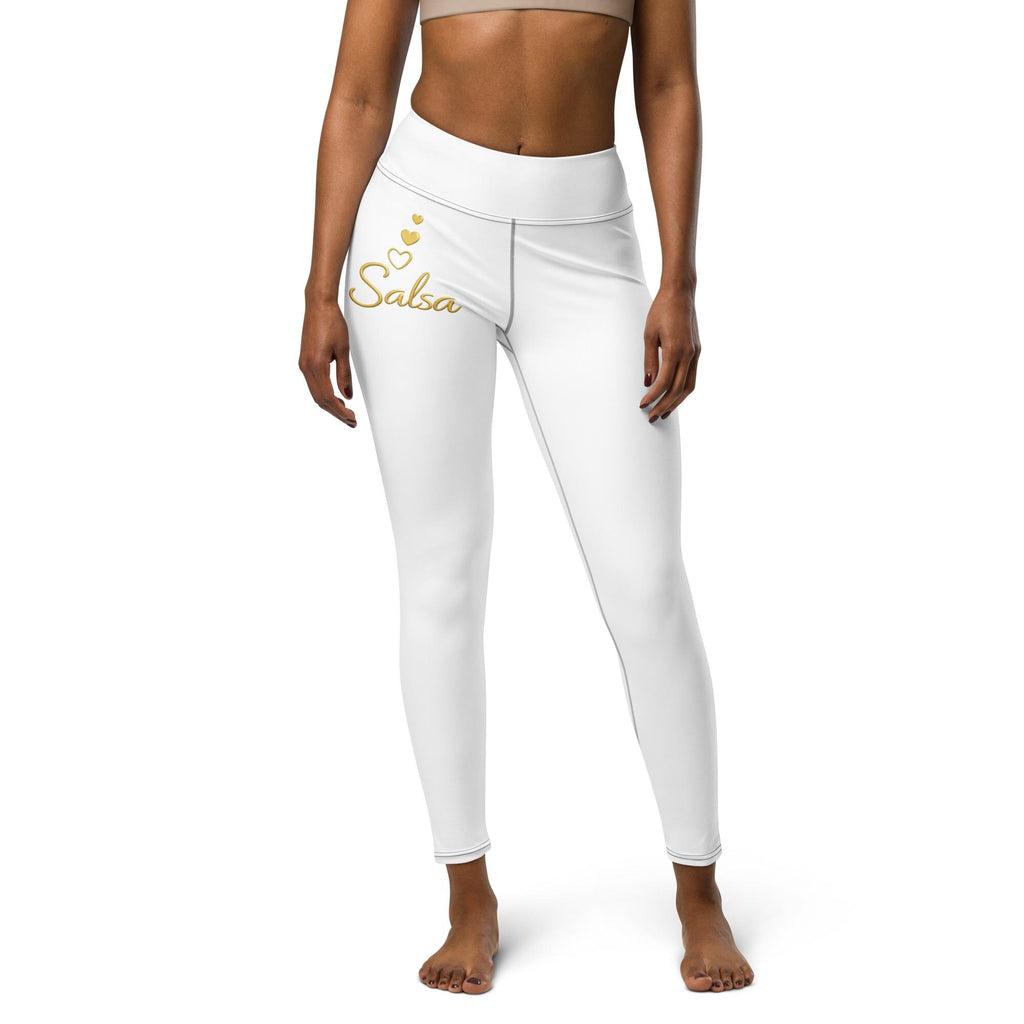 Salsa Dance Leggings Women High Waist | Latin Dancewear Yoga Pants White Gold Dance Practice Outfit
