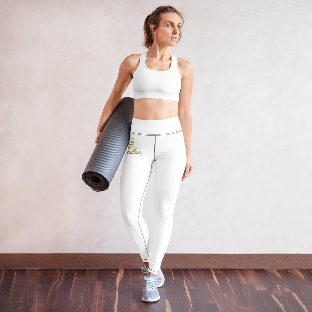 Salsa Dance Leggings Women High Waist | Latin Dancewear Yoga Pants White Gold Dance Practice Outfit