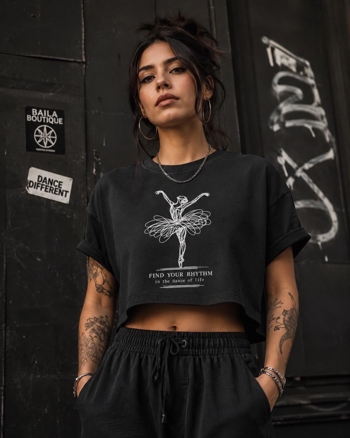Find Your Rhythm Ballet Crop Top – Minimalist Ballerina Graphic Tee for Women | Dancewear & Balletcore